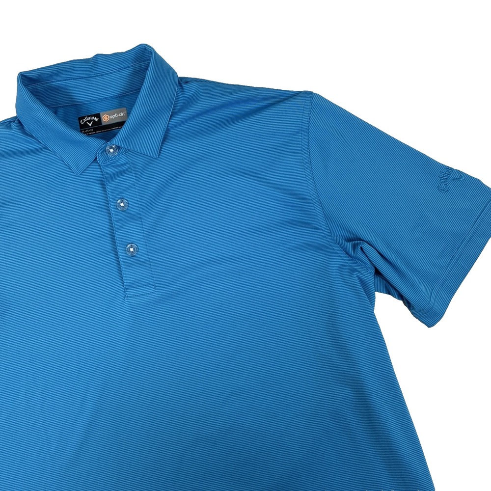 Mens Callaway Golf Short Sleeve Striped Polo Shirt Size Medium Blue